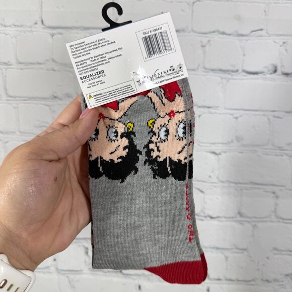 Betty Boop Socks Women 9-13 Crew Pair Gray Print Cartoon - Picture 2 of 5
